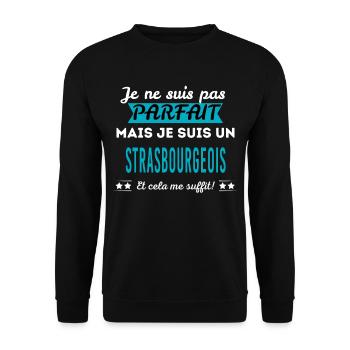 Je ne suis pas parfait STRASBOURGEOIS - Sweat-shirt Unisexe - noir - Devant - Alina (178cm) & Michal (187cm)