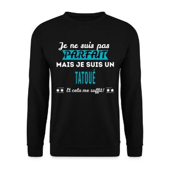 Je ne suis pas parfait TATOUÉ - Sweat-shirt Unisexe - noir - Devant - Alina (178cm) & Michal (187cm)