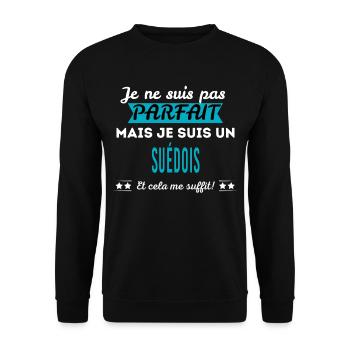 Je ne suis pas parfait SUÉDOIS - Sweat-shirt Unisexe - noir - Devant - Alina (178cm) & Michal (187cm)