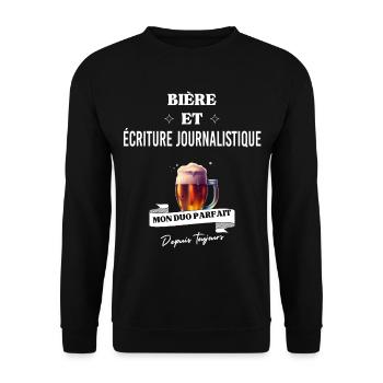 Bière Mon duo parfait et écriture journalistique - Sweat-shirt Unisexe - noir - Devant - Alina (178cm) & Michal (187cm)