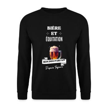 Bière Mon duo parfait depuis toujours équitation - Sweat-shirt Unisexe - noir - Devant - Alina (178cm) & Michal (187cm)