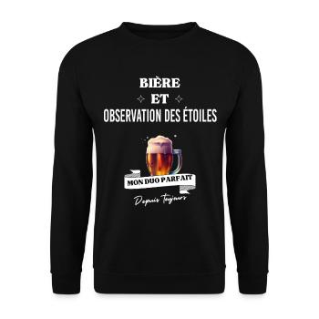 Bière Mon duo parfait et observation des étoiles - Sweat-shirt Unisexe - noir - Devant - Alina (178cm) & Michal (187cm)