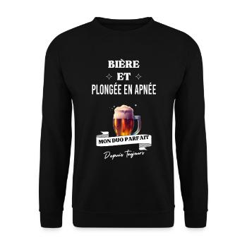 Bière Mon duo parfait depuis et plongée en apnée - Sweat-shirt Unisexe - noir - Devant - Alina (178cm) & Michal (187cm)