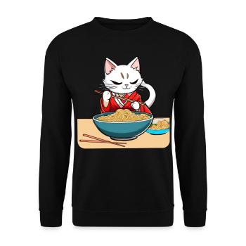 Niedliche asiatische Katze und Ramen Nudeln - Unisex Pullover - Schwarz - Vorne - Alina (178cm) & Michal (187cm)