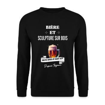 Bière Mon duo parfait depuis et sculpture sur bois - Sweat-shirt Unisexe - noir - Devant - Alina (178cm) & Michal (187cm)