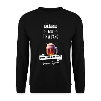 Bière Mon parfait depuis toujours et tir à l'arc - Sweat-shirt Unisexe - noir - Devant - Alina (178cm) & Michal (187cm)