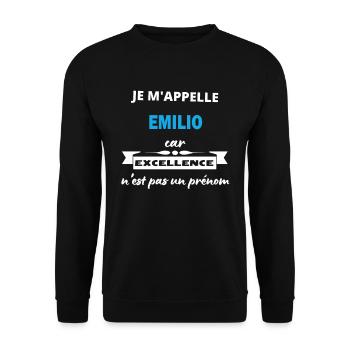 Je m'appelle excellence Emilio - Sweat-shirt Unisexe - noir - Devant - Alina (178cm) & Michal (187cm)