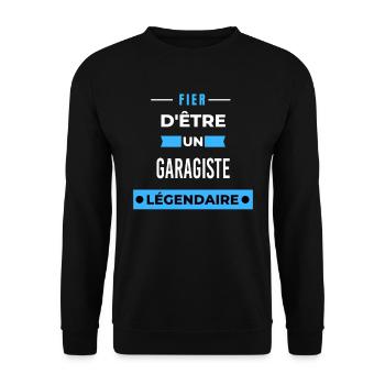 Fier d'être un légendaire GARAGISTE HUMOUR - Sweat-shirt Unisexe - noir - Devant - Alina (178cm) & Michal (187cm)