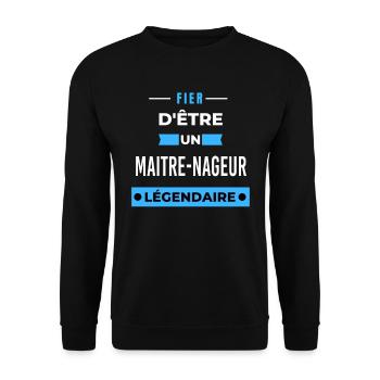 Fier d'être un légendaire MAITRE-NAGEUR HUMOUR - Sweat-shirt Unisexe - noir - Devant - Alina (178cm) & Michal (187cm)