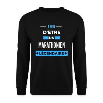 Fier d'être un légendaire MARATHONIEN HUMOUR - Sweat-shirt Unisexe - noir - Devant - Alina (178cm) & Michal (187cm)