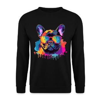 Bunte Französische Bulldogge Sonnenbrille - Unisex Pullover - Schwarz - Vorne - Alina (178cm) & Michal (187cm)