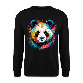 Bunter Panda Farbkleckse Farbspritzer - Unisex Pullover - Schwarz - Vorne - Alina (178cm) & Michal (187cm)