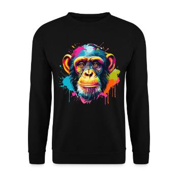 Bunter Schimpanse Farbkleckse Farbspritzer - Unisex Pullover - Schwarz - Vorne - Alina (178cm) & Michal (187cm)