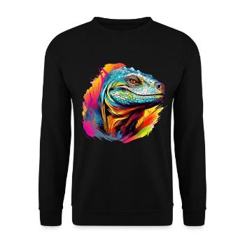 Bunter Komodowaran Farbkleckse Farbspritzer - Unisex Pullover - Schwarz - Vorne - Alina (178cm) & Michal (187cm)
