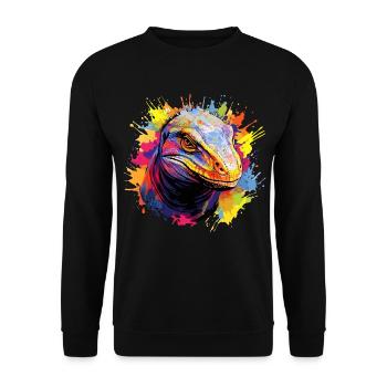 Bunter Komodowaran Farbkleckse Farbspritzer - Unisex Pullover - Schwarz - Vorne - Alina (178cm) & Michal (187cm)