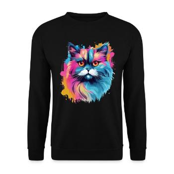 Bunte Himalaya Katze Farbkleckse Farbspritzer - Unisex Pullover - Schwarz - Vorne - Alina (178cm) & Michal (187cm)