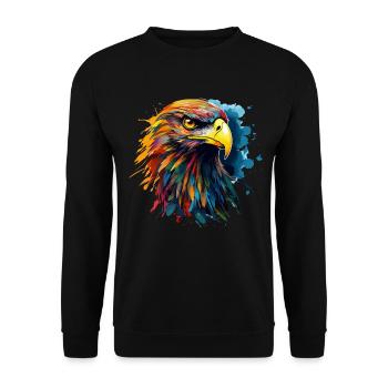 Bunter Steinadler Farbkleckse Farbspritzer - Unisex Pullover - Schwarz - Vorne - Alina (178cm) & Michal (187cm)