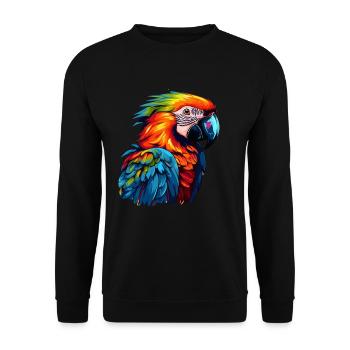 Bunter Papagei Farbkleckse - Unisex Pullover - Schwarz - Vorne - Alina (178cm) & Michal (187cm)
