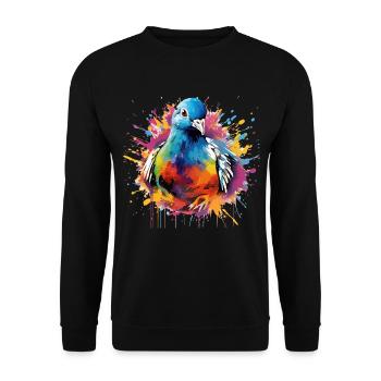Bunte Taube Farbkleckse Farbspritzer - Unisex Pullover - Schwarz - Vorne - Alina (178cm) & Michal (187cm)