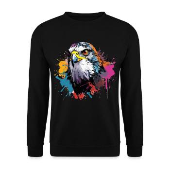 Bunter Wanderfalke Farbkleckse Farbspritzer - Unisex Pullover - Schwarz - Vorne - Alina (178cm) & Michal (187cm)