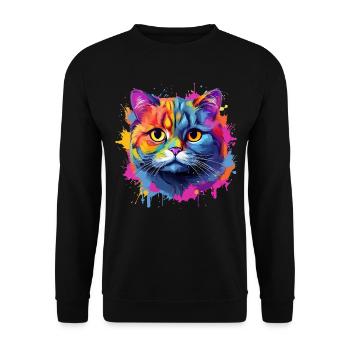 Chat Scottish Fold coloré, touches de couleur - Sweat-shirt Unisexe - noir - Devant - Alina (178cm) & Michal (187cm)