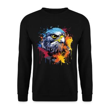 Bunter Wanderfalke Farbkleckse Farbspritzer - Unisex Pullover - Schwarz - Vorne - Alina (178cm) & Michal (187cm)