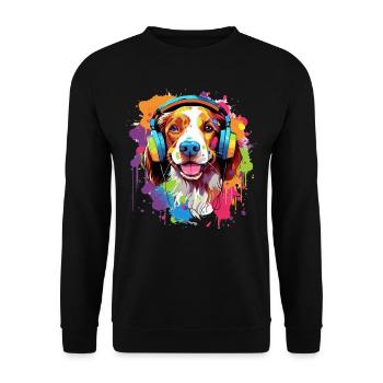 Chien breton coloré avec des écouteurs - Sweat-shirt Unisexe - noir - Devant - Alina (178cm) & Michal (187cm)