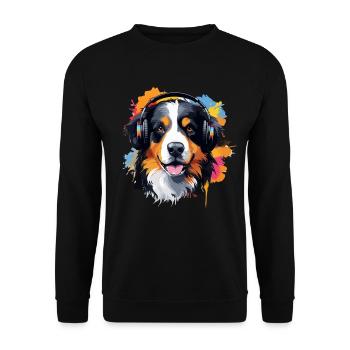 Colorful Bernese Mountain Dog with Headphones - Unisex Sweatshirt - black - Front - Alina (178cm) & Michal (187cm)