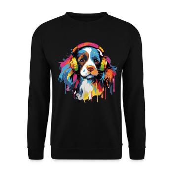 Colorful King Charles Spaniel with headphones - Unisex Sweatshirt - black - Front - Alina (178cm) & Michal (187cm)