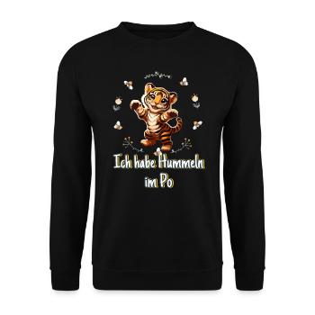 Hummeln im Po Tiger - Unisex Pullover - Schwarz - Vorne - Alina (178cm) & Michal (187cm)