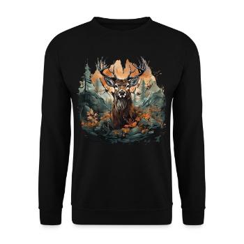 Hirsch-Design - für Jagd, Trachten & Volksfeste - Unisex Pullover - Schwarz - Vorne - Alina (178cm) & Michal (187cm)