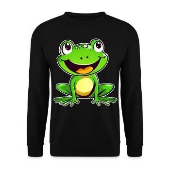 Niedlicher Frosch im Comic Style - Unisex Pullover - Schwarz - Vorne - Alina (178cm) & Michal (187cm)