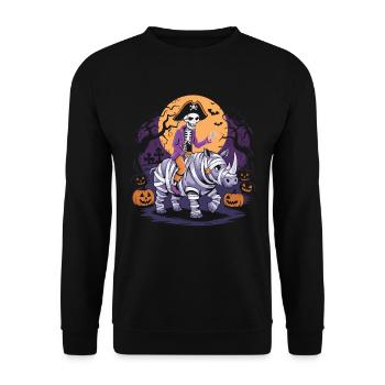 Skeleton riding a rhinoceros on Halloween - Unisex Sweatshirt - black - Front - Alina (178cm) & Michal (187cm)