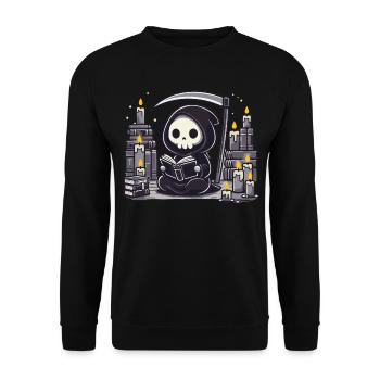 Grim Reaper Bookworm with Scythe - Unisex Sweatshirt - black - Front - Alina (178cm) & Michal (187cm)