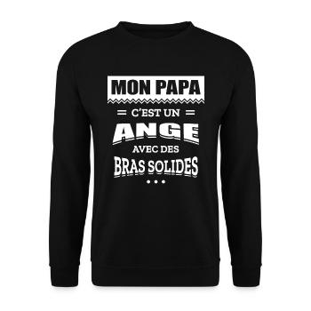 MON PAPA C'EST UN ANGE AVEC DES BRAS SOLIDES - Sweat-shirt Unisexe - noir - Devant - Alina (178cm) & Michal (187cm)