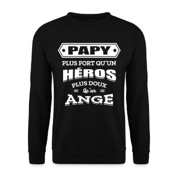 PAPY PLUS FORT QU'UN HEROS PLUS DOUX QU'UN ANGE - Sweat-shirt Unisexe - noir - Devant - Alina (178cm) & Michal (187cm)