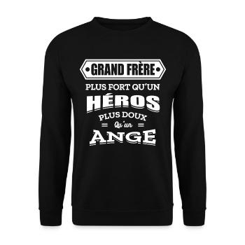 GRAND FRÈRE PLUS FORT QU'UN HEROS DOUX COMME ANGE - Sweat-shirt Unisexe - noir - Devant - Alina (178cm) & Michal (187cm)