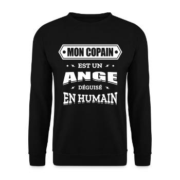MON COPAIN EST UN ANGE DÉGUISÉ EN HUMAIN - Sweat-shirt Unisexe - noir - Devant - Alina (178cm) & Michal (187cm)