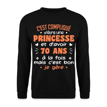 Woman Princess Birthday 70 Years - Unisex Sweatshirt - black - Front - Alina (178cm) & Michal (187cm)