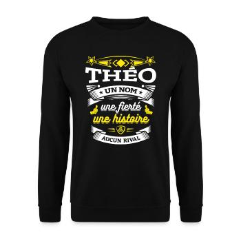 THÉO PARFAIT - PRENOM THÉO - Sweat-shirt Unisexe - noir - Devant - Alina (178cm) & Michal (187cm)