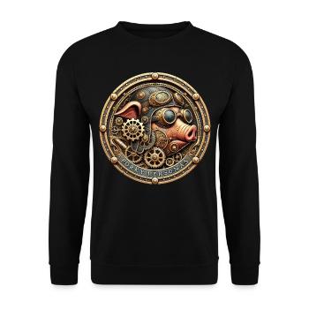 Des personnages de porc. Personnages de cochon amusants Steampunk - Sweat-shirt Unisexe - noir - Devant - Alina (178cm) & Michal (187cm)
