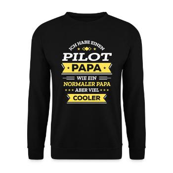 PILOT PAPA COOL, HELD, FLUG, ABENTEUER, STIL - Unisex Pullover - Schwarz - Vorne - Alina (178cm) & Michal (187cm)