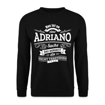 ADRIANO, DER KATALYSATOR FÜR DEINEN ERFOLG - Unisex Pullover - Schwarz - Vorne - Alina (178cm) & Michal (187cm)