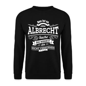 ALBRECHT, DER KATALYSATOR FÜR DEINEN ERFOLG - Unisex Pullover - Schwarz - Vorne - Alina (178cm) & Michal (187cm)