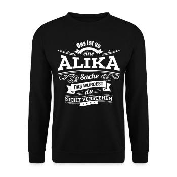 ALIKA, DER KATALYSATOR FÜR DEINEN ERFOLG - Unisex Pullover - Schwarz - Vorne - Alina (178cm) & Michal (187cm)