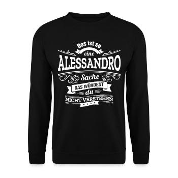 ALESSANDRO, DER KATALYSATOR FÜR DEINEN ERFOLG - Unisex Pullover - Schwarz - Vorne - Alina (178cm) & Michal (187cm)