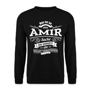 AMIR, DER KATALYSATOR FÜR DEINEN ERFOLG - Unisex Pullover - Schwarz - Vorne - Alina (178cm) & Michal (187cm)