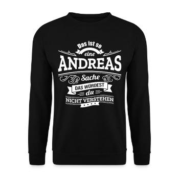 ANDREAS, DER KATALYSATOR FÜR DEINEN ERFOLG - Unisex Pullover - Schwarz - Vorne - Alina (178cm) & Michal (187cm)