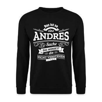 ANDRES, DER KATALYSATOR FÜR DEINEN ERFOLG - Unisex Pullover - Schwarz - Vorne - Alina (178cm) & Michal (187cm)