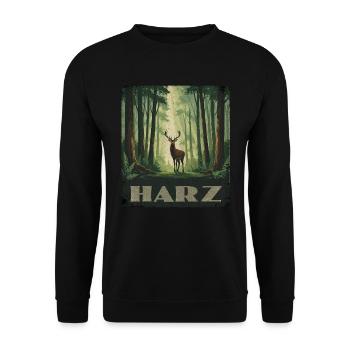 Harz Wald und Hirsch - Unisex Pullover - Schwarz - Vorne - Alina (178cm) & Michal (187cm)